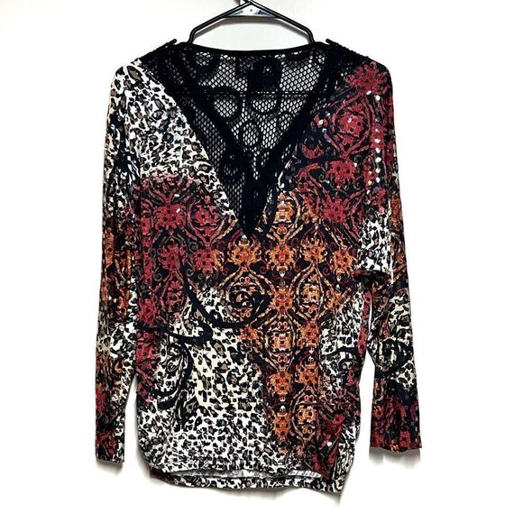 Frank Lyman Gorgeous Multi Color Embellished Jersey Stretch Top Sz 10 - Picture 3 of 7